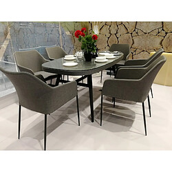 Meubletmoi Table de jardin en aluminium gris plateau verre 6 places - PACIFIC pas cher