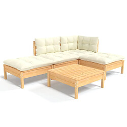 Maison Chic Salon de jardin 5 pcs + coussins - Mobilier/Meubles de jardin - Table et chaises d'extérieur crème Bois de pin -MN75288