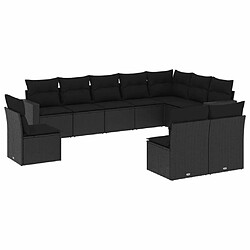 Maison Chic Salon de jardin 10 pcs avec coussins | Ensemble de Table et chaises | Mobilier d'Extérieur noir résine tressée -GKD12817