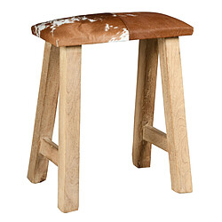 Aubry Gaspard Tabouret rectangle en bois recyclé et peau de vache.