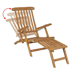 Helloshop26 Transat chaise longue bain de soleil lit de jardin terrasse meuble d'extérieur avec repose-pied bois de teck solide 02_0012570 pas cher