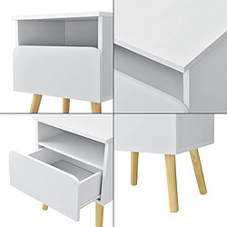 Acheter Helloshop26 Table de nuit design avec tiroir et meuble de rangement pieds 50 cm blanc pin 03_0006237