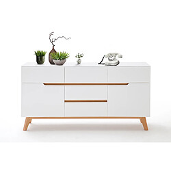 Pegane Commode en laqué blanc mat avec piètement en chêne - L145 x H76 x P40 cm