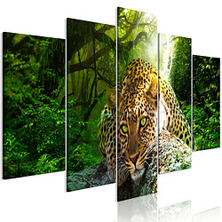 Artgeist Tableau - Leopard Lying (5 Parts) Wide Green [100x50]