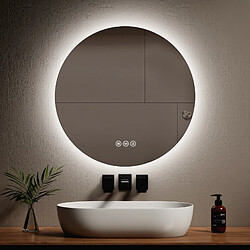 EMKE Miroir lumineux salle de bain rond diamètre 70cm, Miroir LED rétro-éclairage avec Interrupteur Tactile, Anti-buée, Miroir avec éclairage Lumière Blanche Froide/Neutre/Chaude 