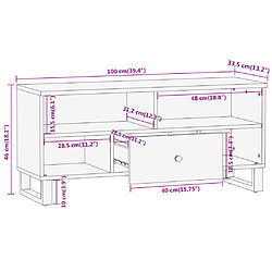 vidaXL Meuble TV marron et noir 100x33,5x46 cm bois massif de manguier pas cher