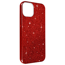 Avizar Coque iPhone 14 Paillette Amovible Silicone Semi-rigide Rouge