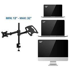 Fixation pour écran VM-MH2 2-bras 13 - 32 pouces ordinateur portable noir hjh OFFICE pas cher