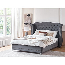 Beliani Lit double en velours gris 180 x 200 cm AYETTE