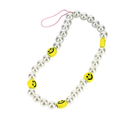 Avizar Bijou de Téléphone Bracelet à Perles et Smiley jaunes Collection Smile