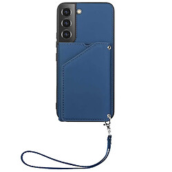 Coque en TPU + PU avec béquille et porte-carte saphire pour votre Samsung Galaxy S22 5G