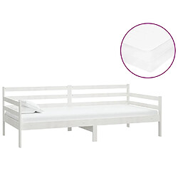 vidaXL Lit de repos avec matelas 90x200 cm Blanc Bois de pin massif