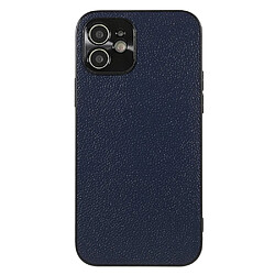 Coque en cuir véritable anti-rayures, texture litchi bleu pour votre iPhone 12 6.1 pouces