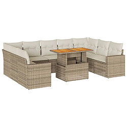 vidaXL Salon de jardin avec coussins 10 pcs beige résine tressée