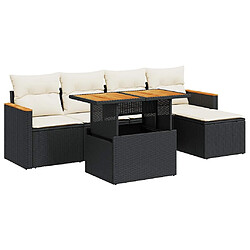 vidaXL Salon de jardin 6 pcs avec coussins noir résine tressée acacia