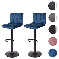 Mendler 2x Tabouret de bar HWC-G87, chaise bar/comptoir, réglable en hauteur ~ velours pétrole, pied noir