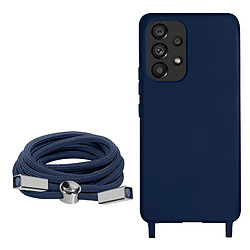 Avizar Coque Cordon Samsung Galaxy A53 5G Semi-rigide Lanière Tour du Cou 80cm Bleu