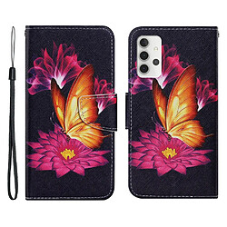 Etui en PU Impression de motifs avec support Papillon et Lotus pour votre Samsung Galaxy A32 4G (EU Version)