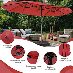 Avis Helloshop26 Parasol double face de 4,70 m avec 48 lumières led base à lester avec sac de sable (non inclus) parasol à manivelle rouge 20_0009009