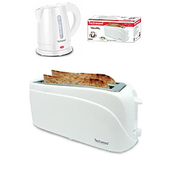 Techwood PACK DEJEUNER Bouilloire électrique Blanche 1L 1600W + Grille-pain Baguettes Blanc 2 Fentes 1300W