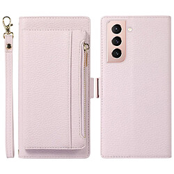 Etui en PU texture litchi, 2-en-1 magnétique, anti-chute avec pochette à fermeture éclair et sangle pour votre Samsung Galaxy S21 FE 5G - violet clair