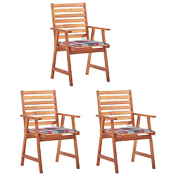 vidaXL Chaises à manger d'extérieur lot de 3 et coussins Acacia massif