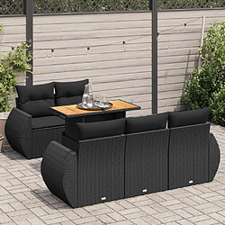 vidaXL Salon de jardin 6 pcs avec coussins noir résine tressée