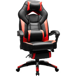 Helloshop26 Fauteuil gamer ergonomique chaise gaming fauteuil de bureau avec repose pieds télescopique appui tête réglable support lombaire capacité de charge 150 kg rouge et noir 12_0000602