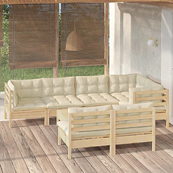 vidaXL Salon de jardin 8 pcs avec coussins crème Bois de pin massif