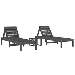 vidaXL Chaises longues lot de 2 avec table gris bois massif de pin