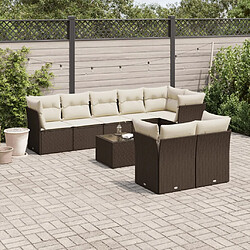 vidaXL Salon de jardin avec coussins 9 pcs marron résine tressée