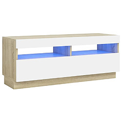 vidaXL Meuble TV avec lumières LED blanc et chêne sonoma 100x35x40 cm