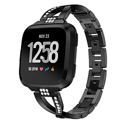 Wewoo Bracelet pour montre connectée en acier inoxydable massif serti de diamants de Fitbit Versa Lite Noir