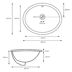 Lavabo ovale 49x19,5x40,5 cm blanc en céramique ML-Design pas cher