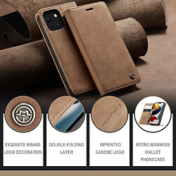 Caseme Etui en PU + TPU auto-absorbé avec support marron pour votre Apple iPhone 13 mini 5.4 pouces