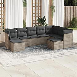 Maison Chic Salon de jardin 9 pcs avec coussins | Ensemble de Table et chaises | Mobilier d'Extérieur gris résine tressée -GKD33134