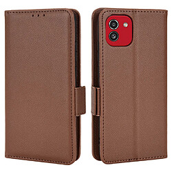 Etui en PU texture litchi, fermoir aimanté, antichoc avec support marron pour votre Samsung Galaxy A03 (164.2 x 75.9 x 9.1mm)