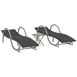 vidaXL Chaises longues lot de 2 avec table gris clair résine tressée