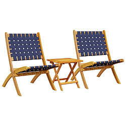 vidaXL Chaises pliables de jardin lot de 2 avec table bleu foncé bois