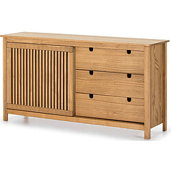 Avis Pegane Buffet bas en pin massif décor ciré chêne, meuble de rangement - Longueur 150 x Profondeur 40 x Hauteur 80 cm