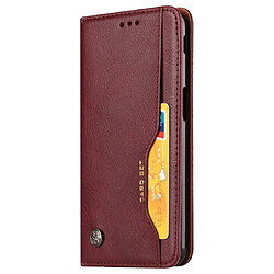 Wewoo Housse Coque Étui en cuir à rabat horizontal avec texture pour la peau Galaxy J6 +avec cadre photoporte-cartes et emplacements cartes et portefeuille vin rouge