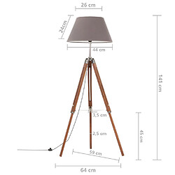 vidaXL Lampadaire à trépied Marron miel et gris Bois de teck 141 cm pas cher