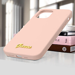 Acheter Guess Maroquinerie Coque iPhone 12 Mini Silicone Gel Soft Touch Guess Silicone Script rose