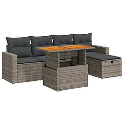 vidaXL Salon de jardin avec coussins 6 pcs gris résine tressée acacia