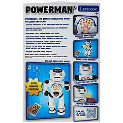 LEXiBOOK ROB50EN_09 Powerman Robot Jouet Marchant TAlAcommandA, Robot Aducatif, Danse, chante, Lit des Histoires, Quiz MathAmatiques, Lancer des Disques et Imitation Vocale, Noir, Blanc pas cher