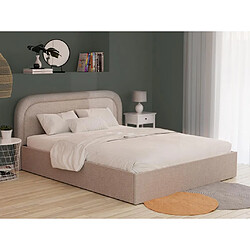 Vente-Unique Lit coffre 160 x 200 cm - Tissu bouclette - Beige + Matelas - FIREZA