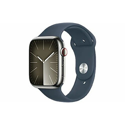 Apple Watch Series 9 GPS + Cellular 45mm Silver Stainless Steel Case with Storm Blue Sport Band - S/M