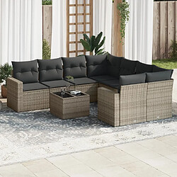 Maison Chic Salon de jardin 9 pcs avec coussins | Ensemble de Table et chaises | Mobilier d'Extérieur gris résine tressée -GKD68587