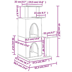 Helloshop26 Arbre à chat meuble tour grimper jouet grattage grattoir escalade plateforme avec griffoirs en sisal foncé 97 cm gris 02_0022723 pas cher