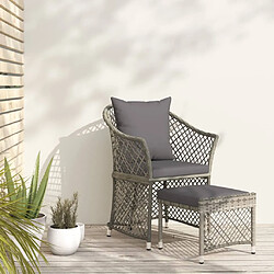 vidaXL Salon de jardin 2 pcs avec coussins Gris Résine tressée